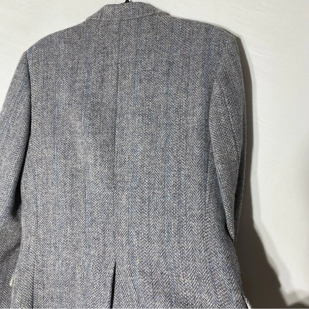 Vintage Harris Tweed Moores Classic Grey Herringbone Wool Blazer 38L Academia - Picture 15 of 16